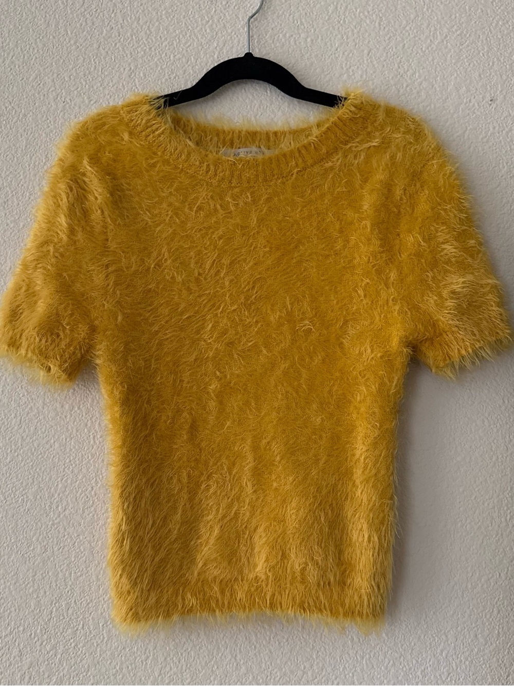 Active USA Archival Fuzzy Eyelash Knit Top Medium Mustard Yellow Indie Grunge